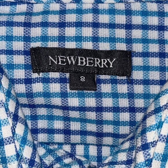 Newberry Shirt Boys Size 8 Blue White Plaid Cotton Collar Button Down Casual - Picture 2 of 8